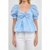 English Factory Multi Floral Embroidery Top Tops Power Blue