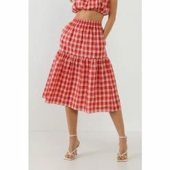English Factory Gingham Midi Skirt Skirts Red
