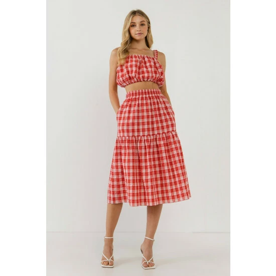English Factory Gingham Midi Skirt Skirts Red - Image 2