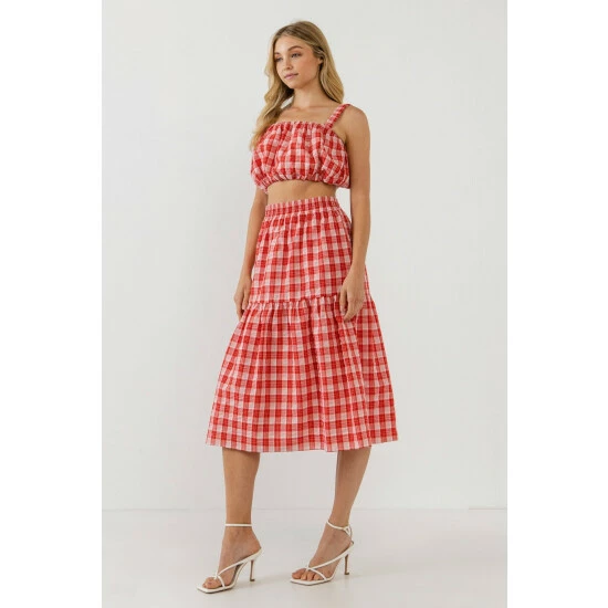 English Factory Gingham Midi Skirt Skirts Red - Image 3