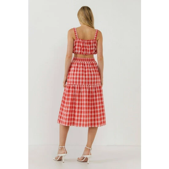 English Factory Gingham Midi Skirt Skirts Red - Image 4