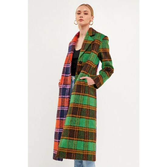 English Factory Colorblock Plaid Trench Coat Coats, Jackets & Blazers Multi - Image 4