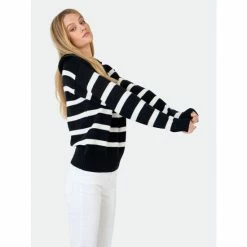 English Factory Striped Knit Zip Pullover Sweatshirts & Sweaters Black