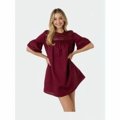 English Factory Lace Detail Mini Dress Dresses Burgundy