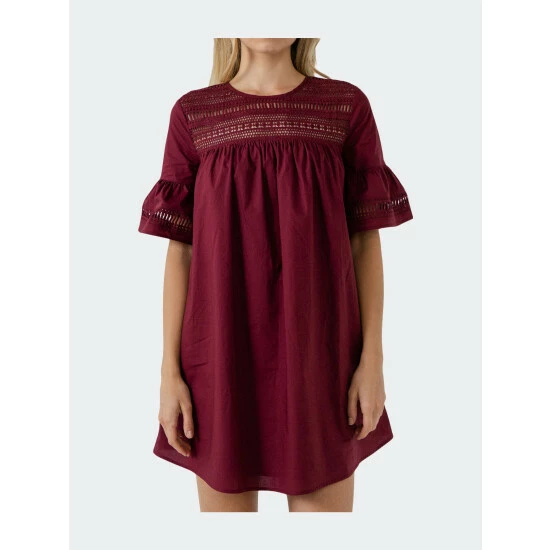 English Factory Lace Detail Mini Dress Dresses Burgundy - Image 2