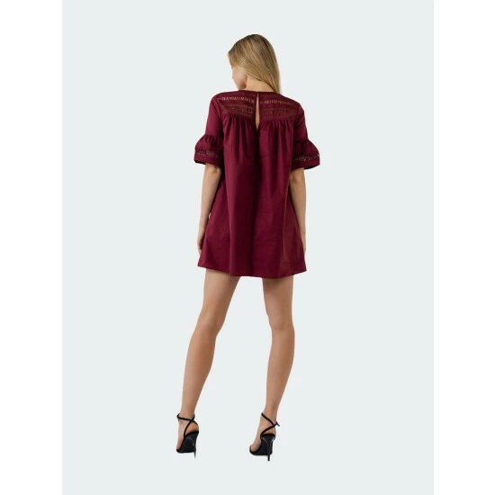 English Factory Lace Detail Mini Dress Dresses Burgundy - Image 3
