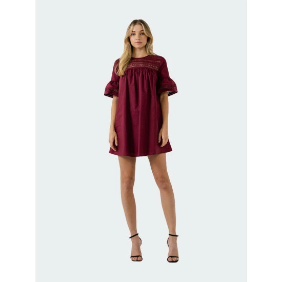 English Factory Lace Detail Mini Dress Dresses Burgundy - Image 4