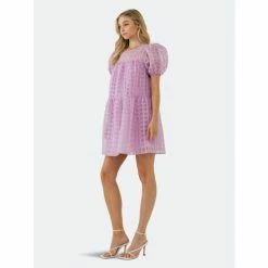 English Factory Gridded Puff Sleeve Dress Dresses Lilac -English Factory Shop unnamed file 1543