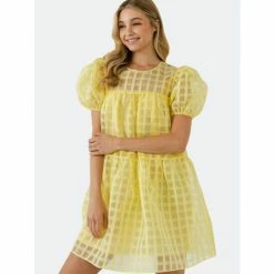 English Factory Gridded Puff Sleeve Dress Dresses Lilac -English Factory Shop unnamed file 1546