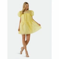 English Factory Gridded Puff Sleeve Dress Dresses Lilac -English Factory Shop unnamed file 1547