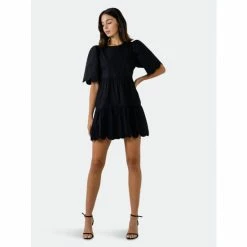 English Factory Scallop Detail Mini Dress Dresses Black