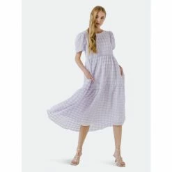English Factory Plaid Midi Dress Dresses Lavender