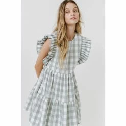 English Factory Gingham Mini Dress Dresses Sage