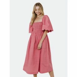 English Factory Scallop Detail Midi Dress Dresses Tan