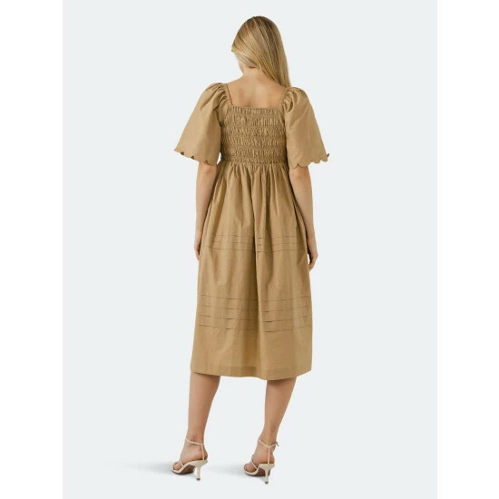 English Factory Scallop Detail Midi Dress Dresses Tan - Image 4