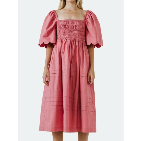 English Factory Scallop Detail Midi Dress Dresses Tan - Image 6