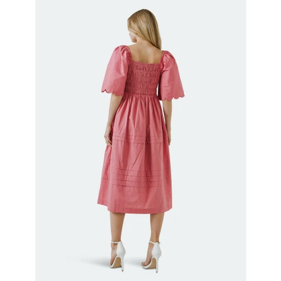 English Factory Scallop Detail Midi Dress Dresses Tan - Image 7