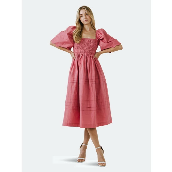 English Factory Scallop Detail Midi Dress Dresses Tan - Image 8