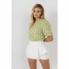 English Factory Knit Check Open Back Scrunchie Top Tops Green