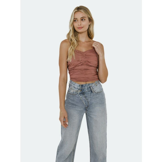 English Factory Shirring Detail Tank Top Tops Mustard