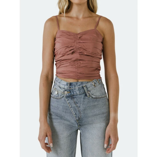 English Factory Shirring Detail Tank Top Tops Mustard - Image 3