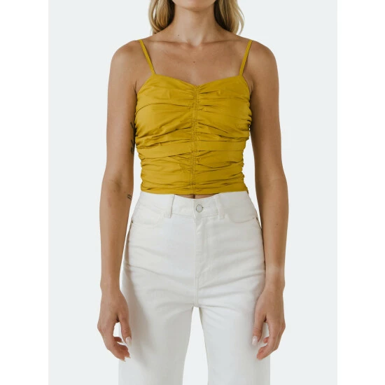 English Factory Shirring Detail Tank Top Tops Mustard - Image 5