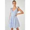 English Factory Gingham Printed Tiered Mini Dress Dresses Blue