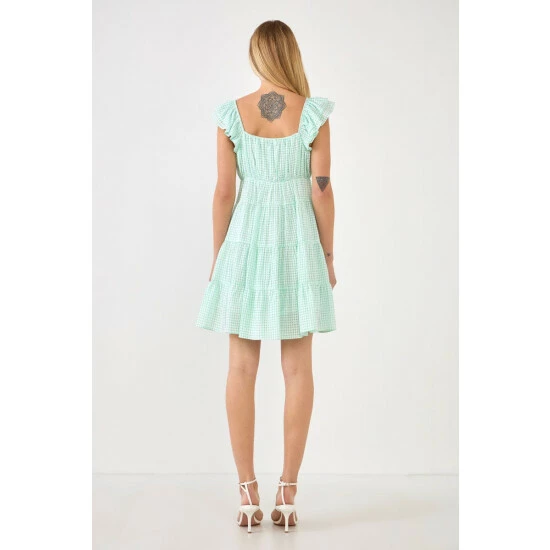 English Factory Gingham Printed Tiered Mini Dress Dresses Blue - Image 8