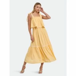 English Factory Midi Dress With Tied Shoulder Strap Dresses Yellow