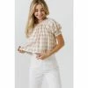 English Factory Gingham Top With Short Puff Sleeves Tops Khaki