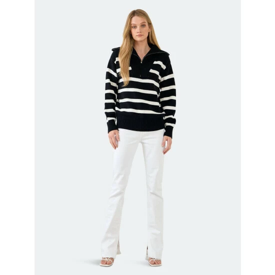 English Factory Striped Knit Zip Pullover Sweatshirts & Sweaters Black - Image 3
