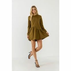 English Factory Knit Unbalanced Seam Dress Dresses Dusty Blue