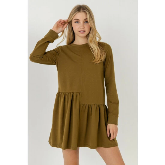 English Factory Knit Unbalanced Seam Dress Dresses Dusty Blue - Image 2