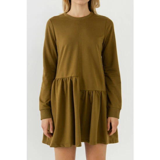 English Factory Knit Unbalanced Seam Dress Dresses Dusty Blue - Image 3