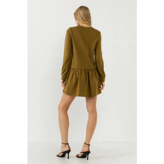 English Factory Knit Unbalanced Seam Dress Dresses Dusty Blue - Image 5