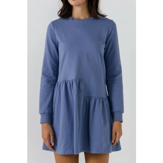 English Factory Knit Unbalanced Seam Dress Dresses Dusty Blue - Image 6
