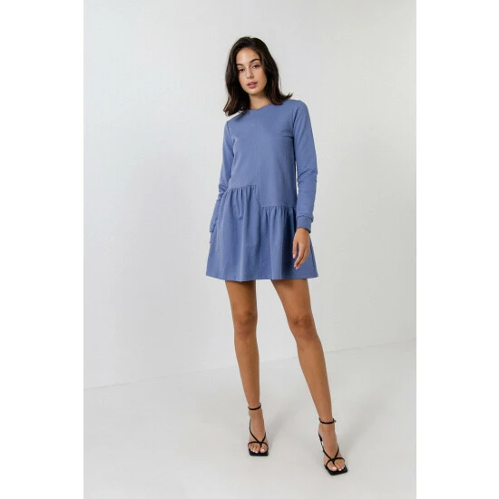 English Factory Knit Unbalanced Seam Dress Dresses Dusty Blue - Image 8