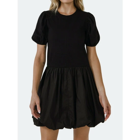 English Factory Mix Media Balloon Mini Dress Dresses Black - Image 5