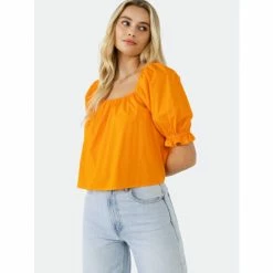 English Factory Square Neckline Puff Sleeve Top Tops White