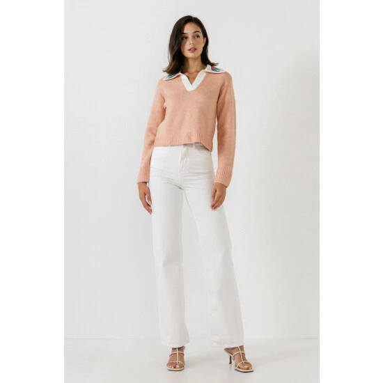 English Factory Floral Handmade Embroidery Sweater Sweatshirts & Sweaters Dusty Pink - Image 2