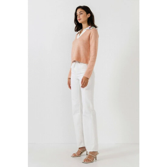 English Factory Floral Handmade Embroidery Sweater Sweatshirts & Sweaters Dusty Pink - Image 3