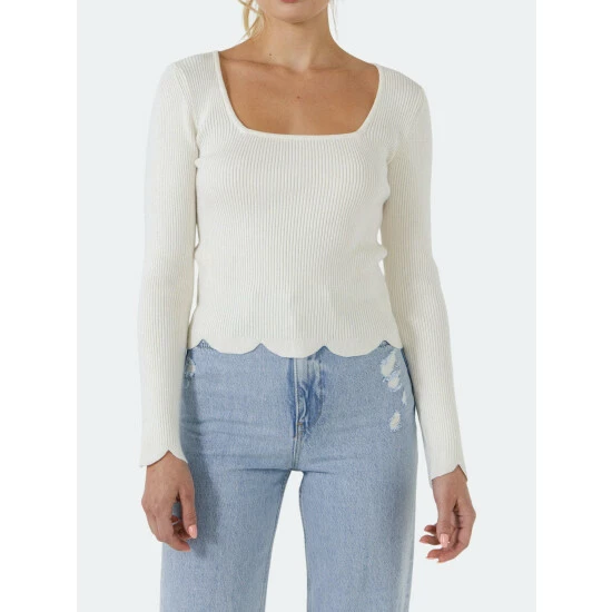 English Factory Scallop Hem Long Sleeve Sweater Sweatshirts & Sweaters White - Image 3