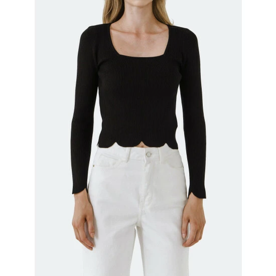 English Factory Scallop Hem Long Sleeve Sweater Sweatshirts & Sweaters White - Image 6