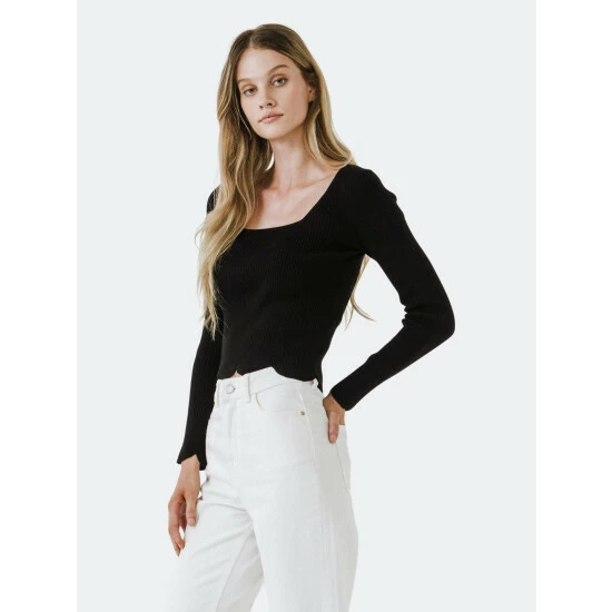 English Factory Scallop Hem Long Sleeve Sweater Sweatshirts & Sweaters White - Image 7