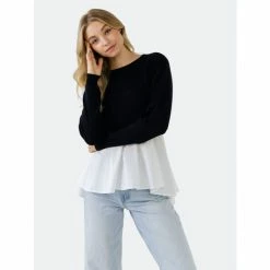 English Factory Mixed Media Peplum Top Tops Black/white