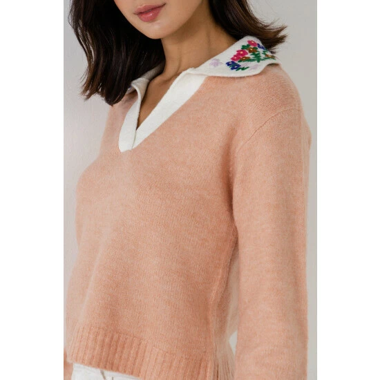 English Factory Floral Handmade Embroidery Sweater Sweatshirts & Sweaters Dusty Pink - Image 5