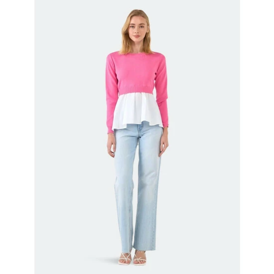 English Factory Mixed Media Peplum Top Tops Black/white - Image 7