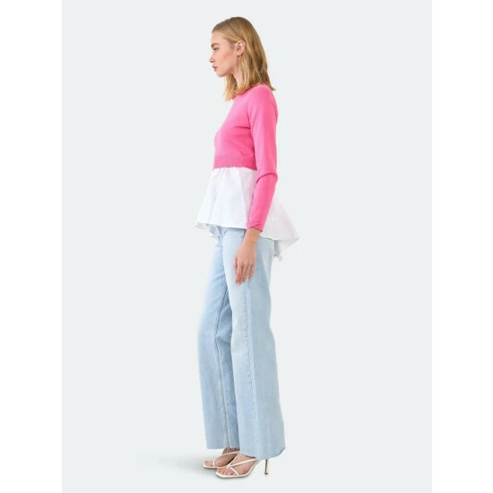 English Factory Mixed Media Peplum Top Tops Black/white - Image 8