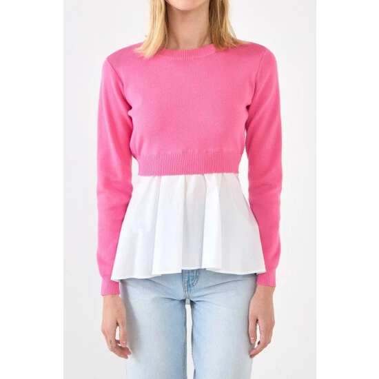 English Factory Mixed Media Peplum Top Tops Black/white - Image 10