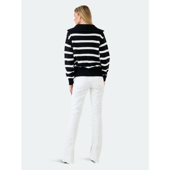 English Factory Striped Knit Zip Pullover Sweatshirts & Sweaters Black - Image 4